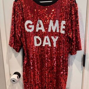 Red Sequin 'Game Day' T-Shirt